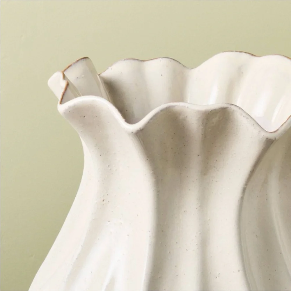 16” Pleated Ceramic Rustic Vase Sour Cream - Hearth & Hand™ with Magnolia